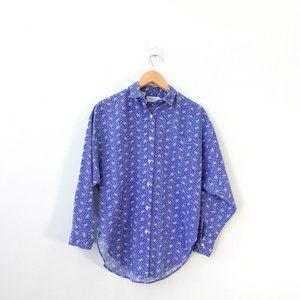 Top Womens Size Small Blue Floral Shirt Ditsy Blouse USA THE MAD SHIRTER DANFRA